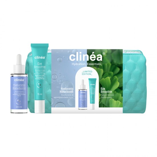 Clinea Limited Edition Gift Set Hydration Essentials με Νεσεσέρ & Serum Hyaluronic Waterbomb 30ml & Κρέμα Ματιών Eye Smoothie 15ml