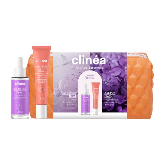 Clinea Limited Edition Gift Set AntiAge Essentials με Νεσεσέρ & Serum Bioretinol Reset 30ml & Κρέμα Ματιών Anti Puff Stuff 15ml