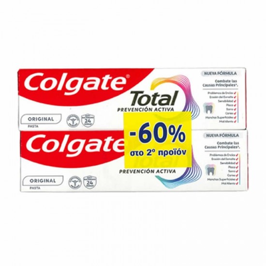 Colgate Total Active Prevention Original Οδοντόκρεμα Καθημερινή 2x75ml (-60% στο 2ο προϊόν)