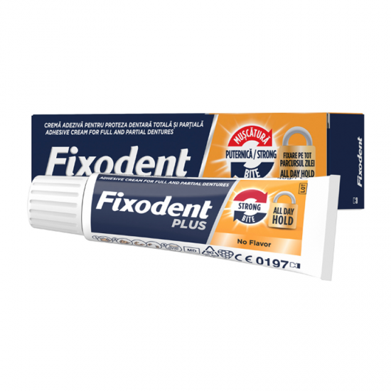 Fixodent Plus Strong Bite All Day Hold No Flavor Στερεωτική Κρέμα Τεχνητής Οδοντοστοιχίας χωρίς Γεύση 40g