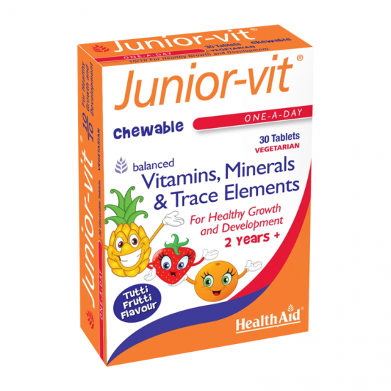 Health Aid Junior-Vit Συμπλήρωμα Πολυβιταμινών με Πλήρη Ισορροπημένη Σύνθεση 30 Μασώμενα Δισκία