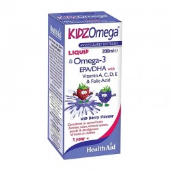 Health Aid Kidz Omega Liquid Συμπλήρωμα με Ωμέγα-3 για Παιδιά με Γεύση Βατόμουρο 200ml