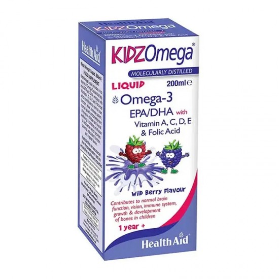 Health Aid Kidz Omega Liquid Συμπλήρωμα με Ωμέγα-3 για Παιδιά με Γεύση Βατόμουρο 200ml