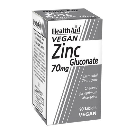 Health Aid Zinc Gluconate 70mg Συμπλήρωμα Γλυκινικού Ψευδαργύρου 90 Δισκία