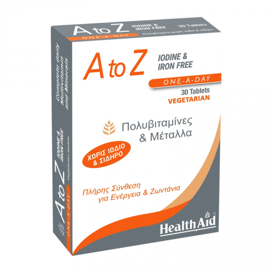 Health Aid A to Z Iodine & Iron Free Συμπλήρωμα Πολυβιταμινών χωρίς Ιώδιο & Σίδηρο 30 Δισκία
