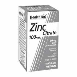Health Aid Zinc Citrate 100mg Συμπλήρωμα Κιτρικού Ψευδαργύρου 100 Δισκία
