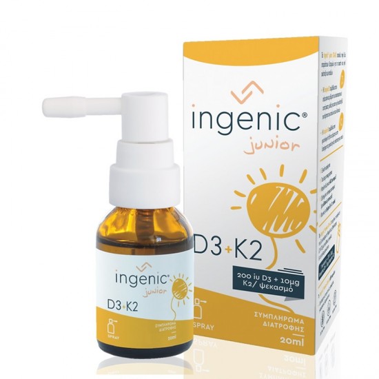 Ingenic Junior D3 200IU + K2 10μg Συμπλήρωμα Βιταμίνης D3+K2 σε Spray για Παιδιά από τη Γέννηση 20ml