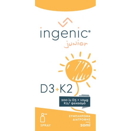 Ingenic Junior D3 200IU + K2 10μg Συμπλήρωμα Βιταμίνης D3+K2 σε Spray για Παιδιά από τη Γέννηση 20ml