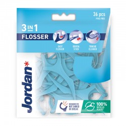 Jordan 3-in-1 Flosser Οδοντικό Νήμα Τριπλής Δράσης με Λαβή 36 τεμάχια