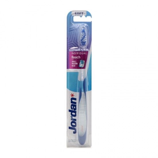 Jordan Individual Reach Toothbrush Soft Blue-White Μαλακή Οδοντόβουρτσα Μπλε-Άσπρο 1 Τεμάχιο