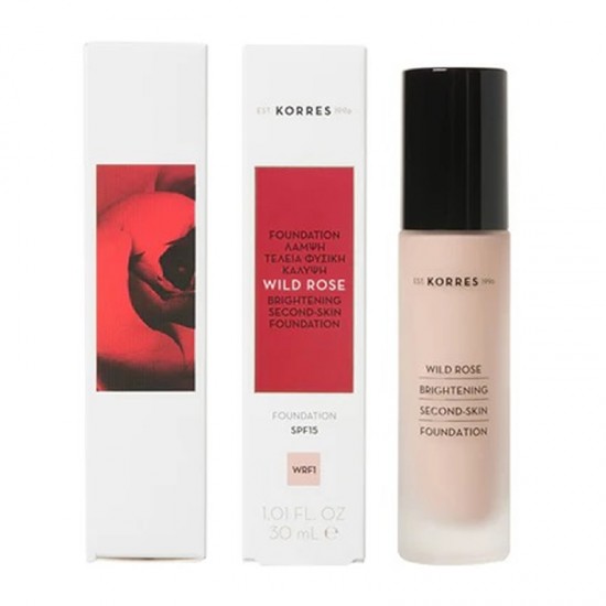 Korres Wild Rose Brightening Second Skin Foundation WRF1 Άγριο Τριαντάφυλλο Make-Up SPF15 30ml