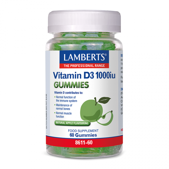 Lamberts Vitamin D3 1000IU (25μg) Gummies Συμπλήρωμα Βιταμίνης D3 με γεύση Μήλο 60 Ζελεδάκια 
