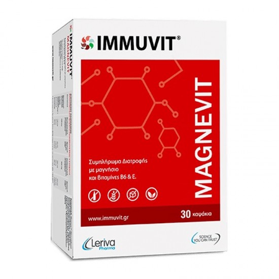 Leriva Immuvit Magnevit Συμπλήρωμα Μαγνησίου με Βιταμίνες Β6 & Ε για Ενέργεια, Μυς, Νεύρα & Ψυχολογία 30 Καψάκια