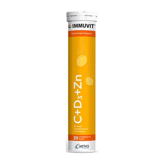 Leriva Immuvit Vitamin C+D3+Zn Συμπλήρωμα για Ανοσοποιητικό, Πρόληψη Ιώσεων & Κρυολογήματος 20 Αναβράζοντα Δισκία