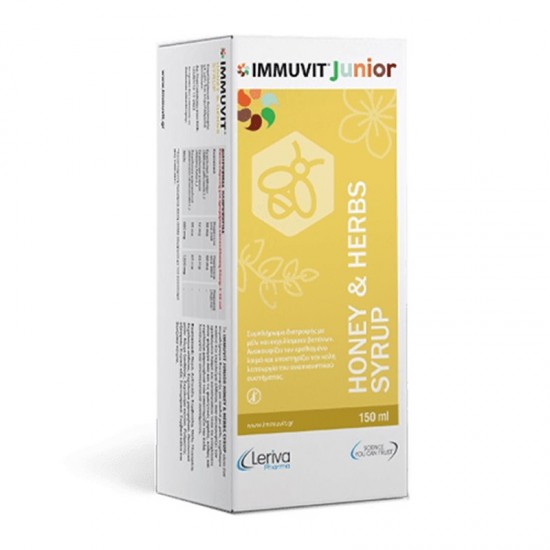 Leriva Immuvit Junior Honey & Herbs Syrup Παιδικό Σιρόπι με Βότανα & Μέλι για Ερεθισμένο Λαιμό & Βήχα 150ml