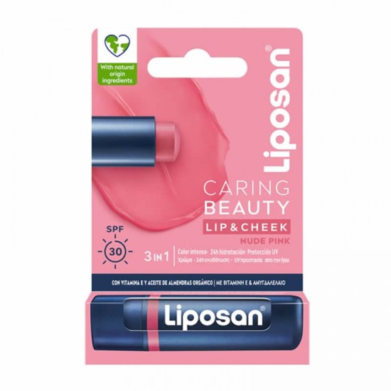Liposan Caring Beauty Lip & Cheek NUDE PINK 3in1 SPF30 Λιπ για Χείλη & Μάγουλα Ροζέ Χρώμα 4,8g