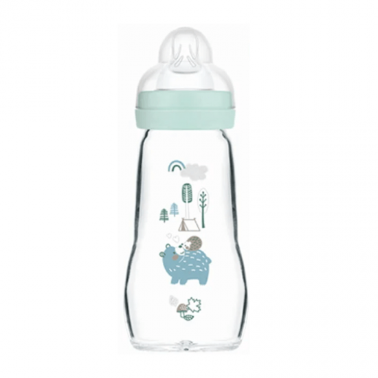 MAM Μπιμπερό Γυάλινο Feel Good 2+ μηνών με Θηλή Σιλικόνης No2 Χρώμα Μπλε 260ml