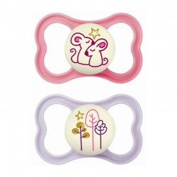 MAM Πιπίλα Σιλικόνης Air Night 16+ μηνών Χρώμα Ροζ-Μωβ 2τμχ