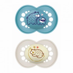 MAM Πιπίλα Σιλικόνης Day & Night 6-16 μηνών Μπλε 2τμχ