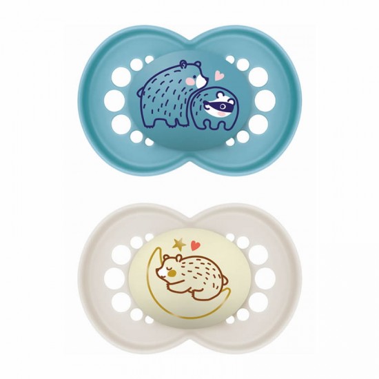 MAM Πιπίλα Σιλικόνης Day & Night 6-16 μηνών Μπλε 2τμχ