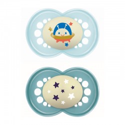 MAM Πιπίλα Σιλικόνης Original Night 16+ μηνών Χρώμα Γαλάζιο & Mπλε 2τμχ