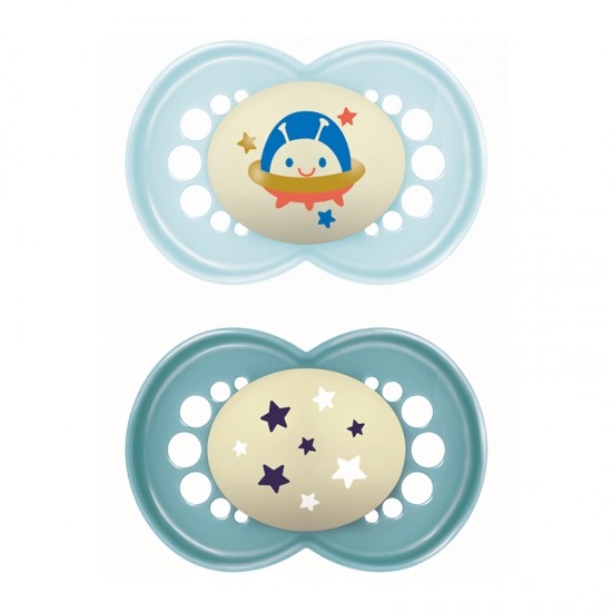 MAM Πιπίλα Σιλικόνης Original Night 16+ μηνών Χρώμα Γαλάζιο & Mπλε 2τμχ