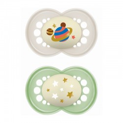 MAM Πιπίλα Σιλικόνης Original Night 16+ μηνών Χρώμα Κρεμ & Πράσινο 2τμχ