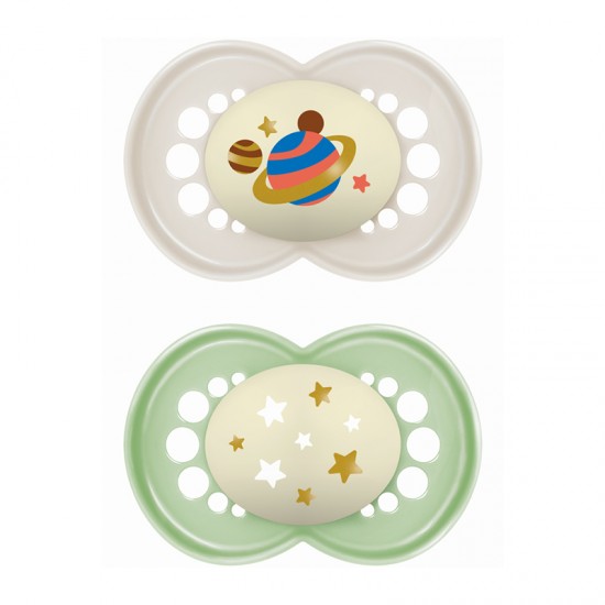 MAM Πιπίλα Σιλικόνης Original Night 16+ μηνών Χρώμα Κρεμ & Πράσινο 2τμχ