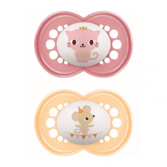 MAM Πιπίλα Καουτσούκ Original 16+ μηνών Χρώμα Ροζ 2τμχ