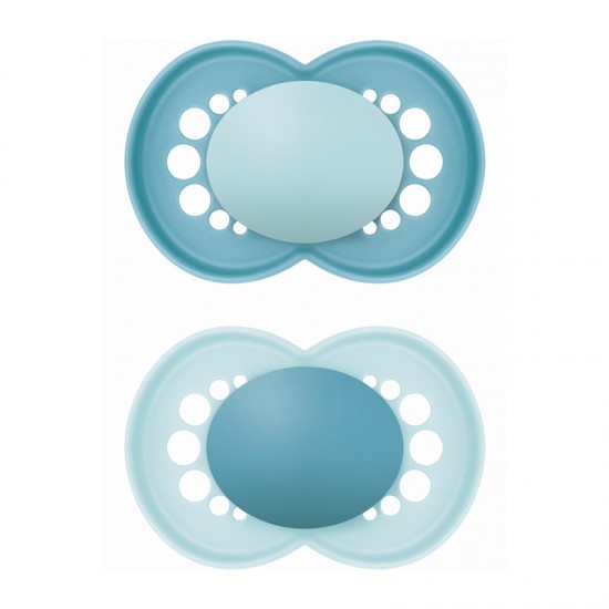 MAM Πιπίλα Σιλικόνης Original Unprinted 16+ μηνών Χρώμα Μπλε 2τμχ