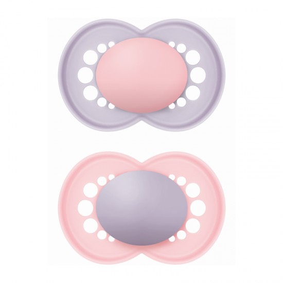 MAM Πιπίλα Σιλικόνης Original Unprinted 16+ μηνών Χρώμα Μωβ 2τμχ