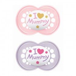 MAM Πιπίλα Σιλικόνης Original 6-16 μηνών I Love Mummy Ροζ 2τμχ