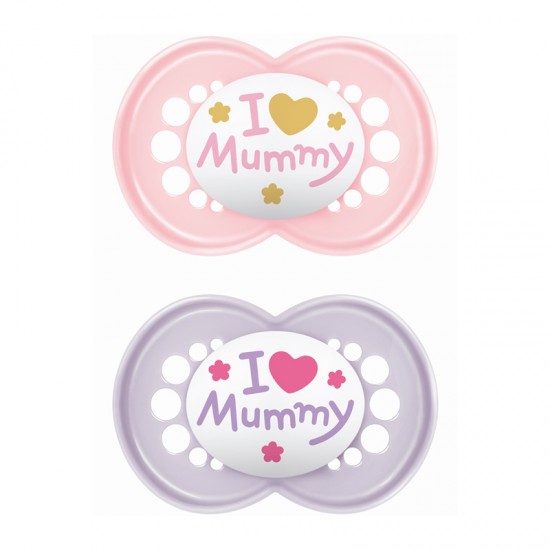 MAM Πιπίλα Σιλικόνης Original 6-16 μηνών I Love Mummy Ροζ 2τμχ