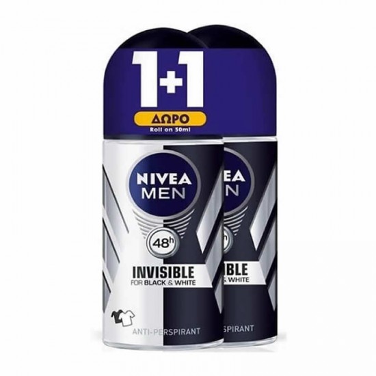 Nivea Deodorant Roll On Men Invisible Black & White Original 48h 1+1 ΔΩΡΟ 2x50ml