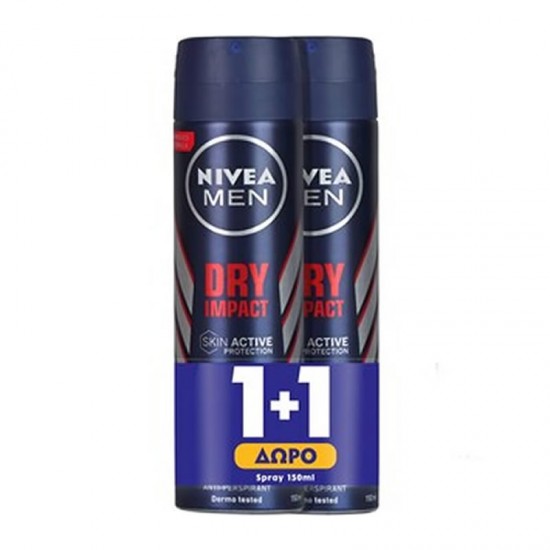 Nivea Deodorant Spray Men Dry Impact 72h 1+1 ΔΩΡΟ 2x150ml