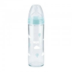 Nuk New Classic Γυάλινο Μπιμπερό 0-6 Μηνών Στενή Φιάλη Θηλή Σιλικόνης Μ Μπλε 240ml