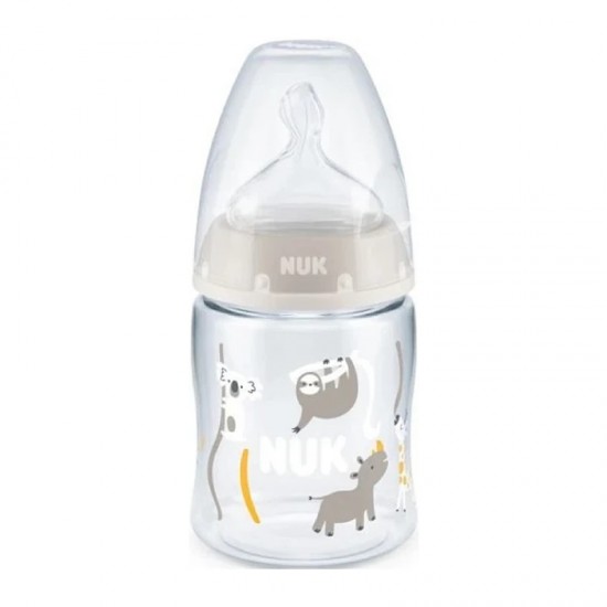 NUK First Choice+ Temperature Control Μπιμπερό Πλαστικό με Θηλή Σιλικόνης Μεσαίας Οπής 0-6 μηνών Γκρι 150ml 