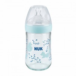 NUK Nature Sense Μπιμπερό Γυάλινο με Δείκτη Ελέγχου Θερμοκρασίας & Θηλή Σιλικόνης Μεσαίας Ροής Μπλε 150ml