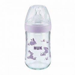 NUK Nature Sense Μπιμπερό Γυάλινο με Δείκτη Ελέγχου Θερμοκρασίας & Θηλή Σιλικόνης Μεσαίας Ροής Ροζ 150ml