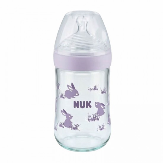 NUK Nature Sense Μπιμπερό Γυάλινο με Δείκτη Ελέγχου Θερμοκρασίας & Θηλή Σιλικόνης Μεσαίας Ροής Ροζ 150ml