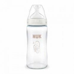 NUK First Choice Γυάλινο Μπιμπερό κατά των Κολικών με Θηλή Σιλικόνης Μεσαίας Ροής 3m+ Λευκό 240ml
