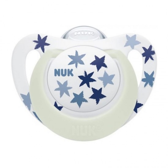 NUK Πιπίλα Σιλικόνης Star Night Μπλε Αστεράκια 6-18 μηνών με Θήκη 1 Τεμάχιο