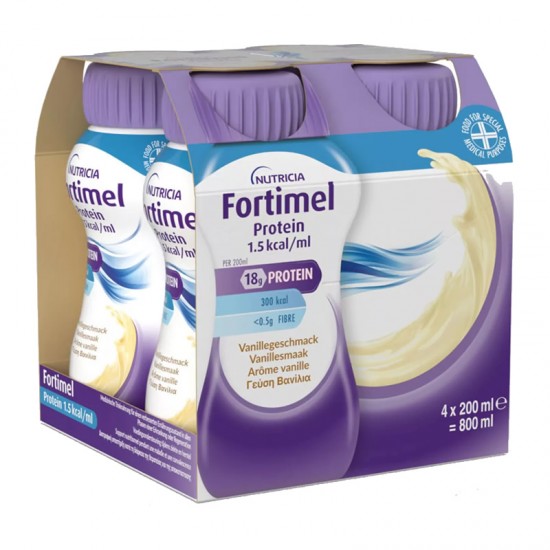 Nutricia Fortimel Protein Vanilla Υπερπρωτεϊνικό & Yπερθερμιδικό Πόσιμο Θρεπτικό Σκεύασμα Όγκου με Γεύση Βανίλια 4x200g