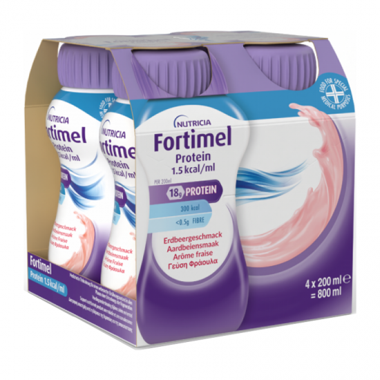 Nutricia Fortimel Extra Strawberry 4x200g - Υπερπρωτεϊνικό & Yπερθερμιδικό Πόσιμο Θρεπτικό Σκεύασμα Όγκου με Γεύση Φράουλα