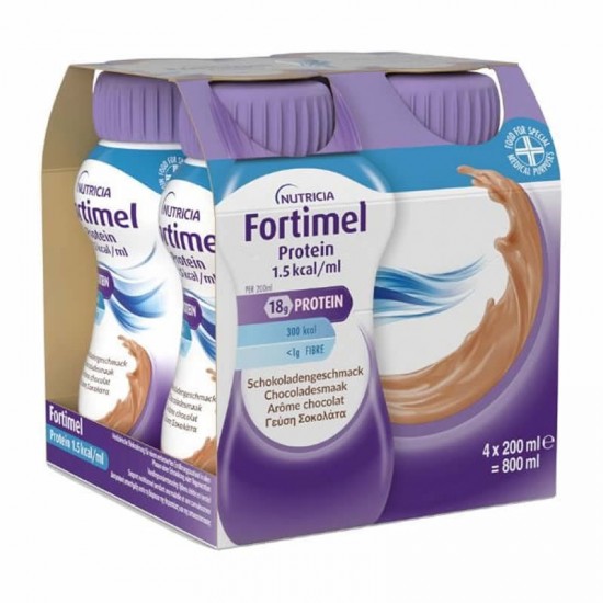Nutricia Fortimel Protein Chocolate Υπερπρωτεϊνικό & Yπερθερμιδικό Πόσιμο Θρεπτικό Σκεύασμα Όγκου με Γεύση Σοκολάτα 4x200g	