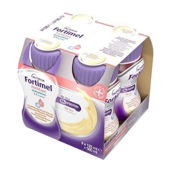 Nutricia Fortimel FortiCare Sensations Mango Peach Flavour Υπερθερμιδικό Τρόφιμο με Γεύση Δροσιστικό Μάνγκο Ροδάκινο 4x125ml