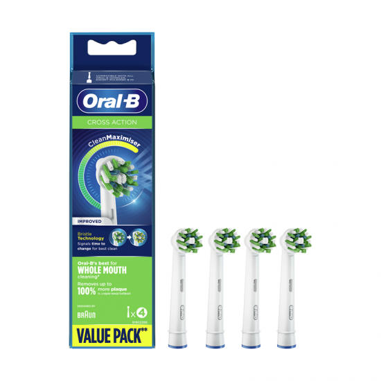Oral-B Cross Action Ανταλλακτικές Κεφαλές Λευκές για Ηλεκτρική Οδοντόβουρτσα 4τμχ	