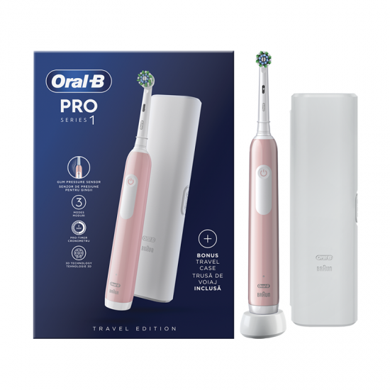 Oral-B Pro Series 1 Ηλεκτρική Οδοντόβουρτσα Ροζ με Θήκη Ταξιδίου