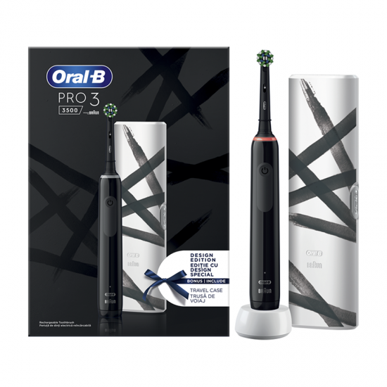 Oral-B Pro 3 3500 Ηλεκτρική Οδοντόβουρτσα Μαύρη με Θήκη Ταξιδίου