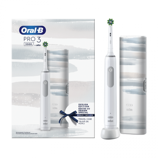 Oral-B Pro 3 3500 Ηλεκτρική Οδοντόβουρτσα Λευκή με Θήκη Ταξιδίου